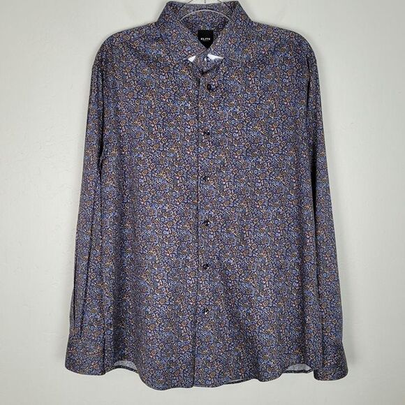 Serica Elite Size L NWOT Button Up Shirt Long Sleeve Floral Blue Multicolor - Picture 2 of 12